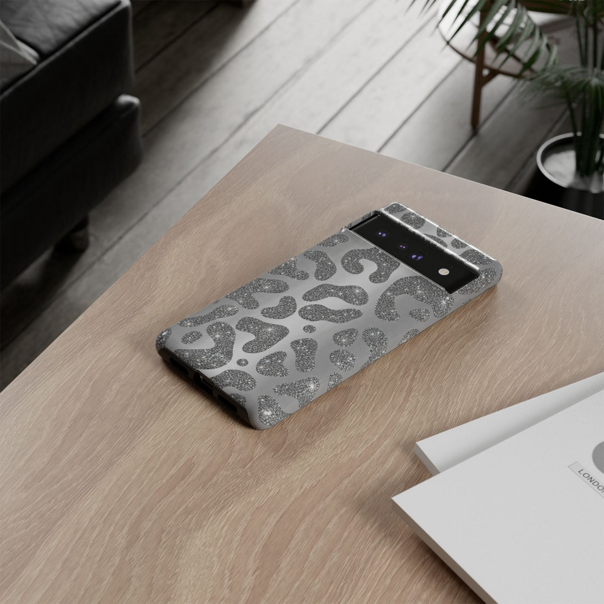 Silver Glitter Leopard Tough Case