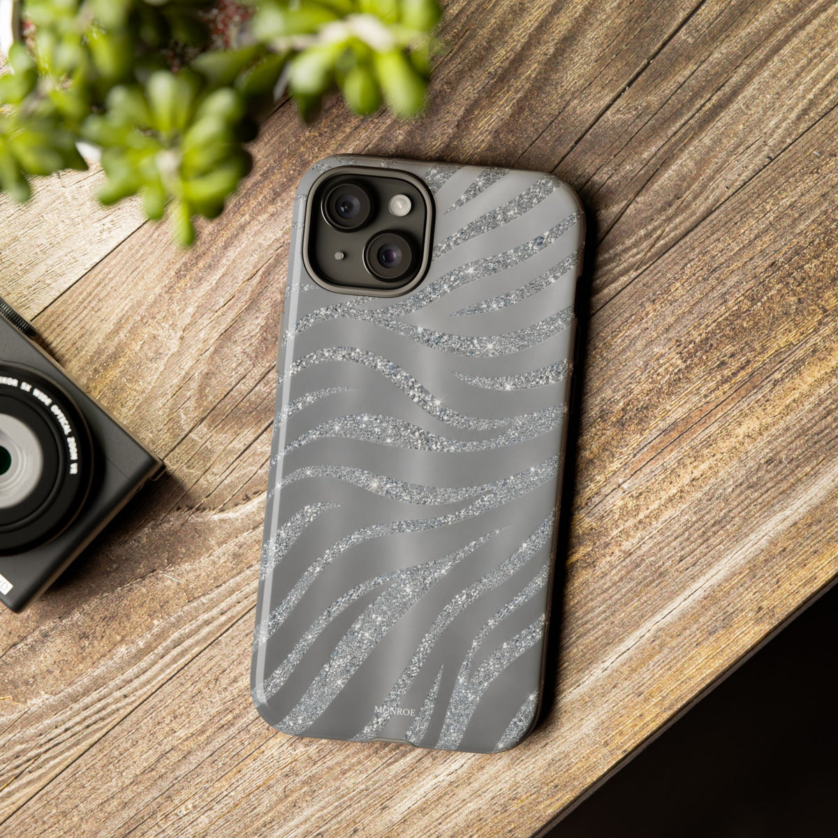 Silver Glitter Zebra Tough Case
