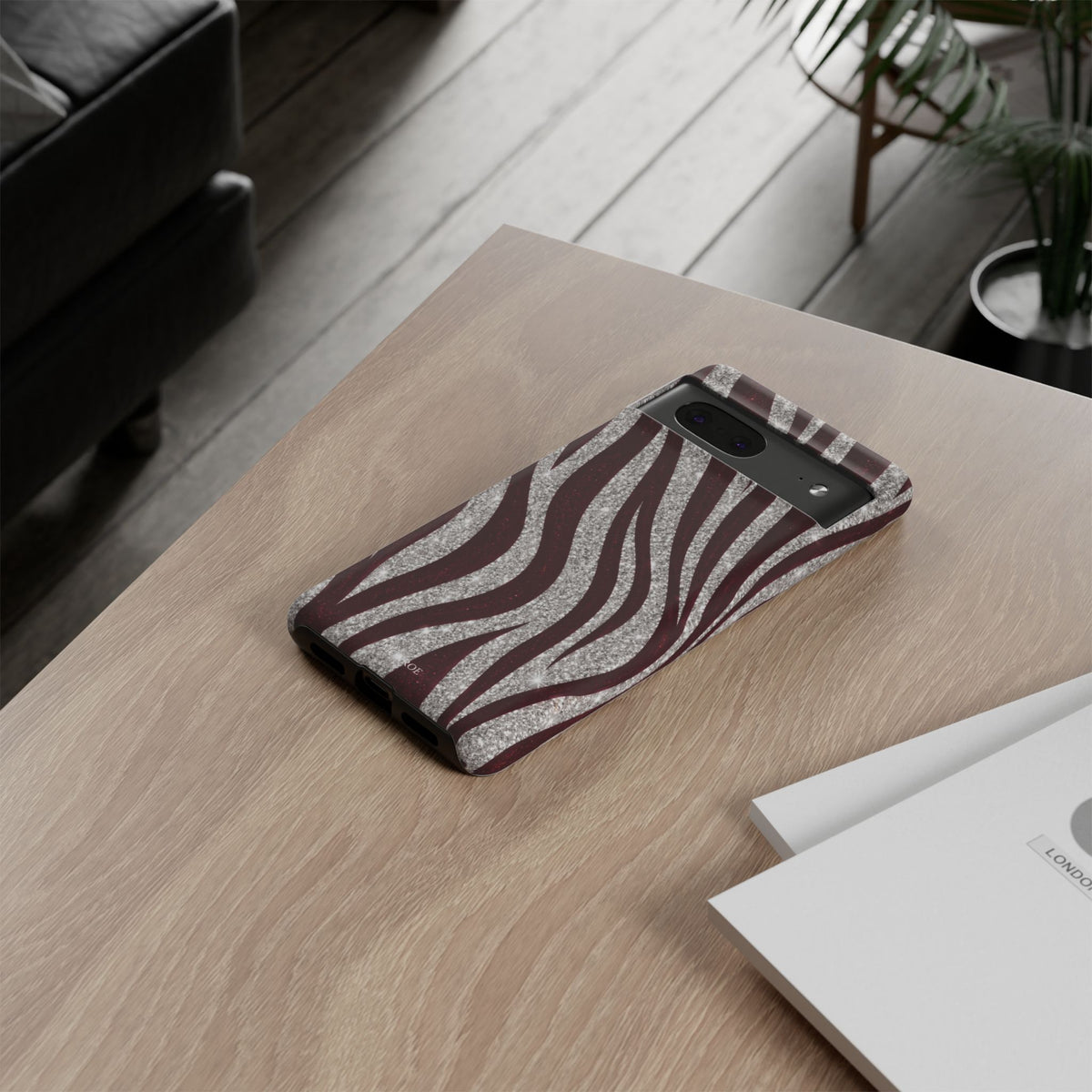Burgundy Zebra Glitter Tough Case