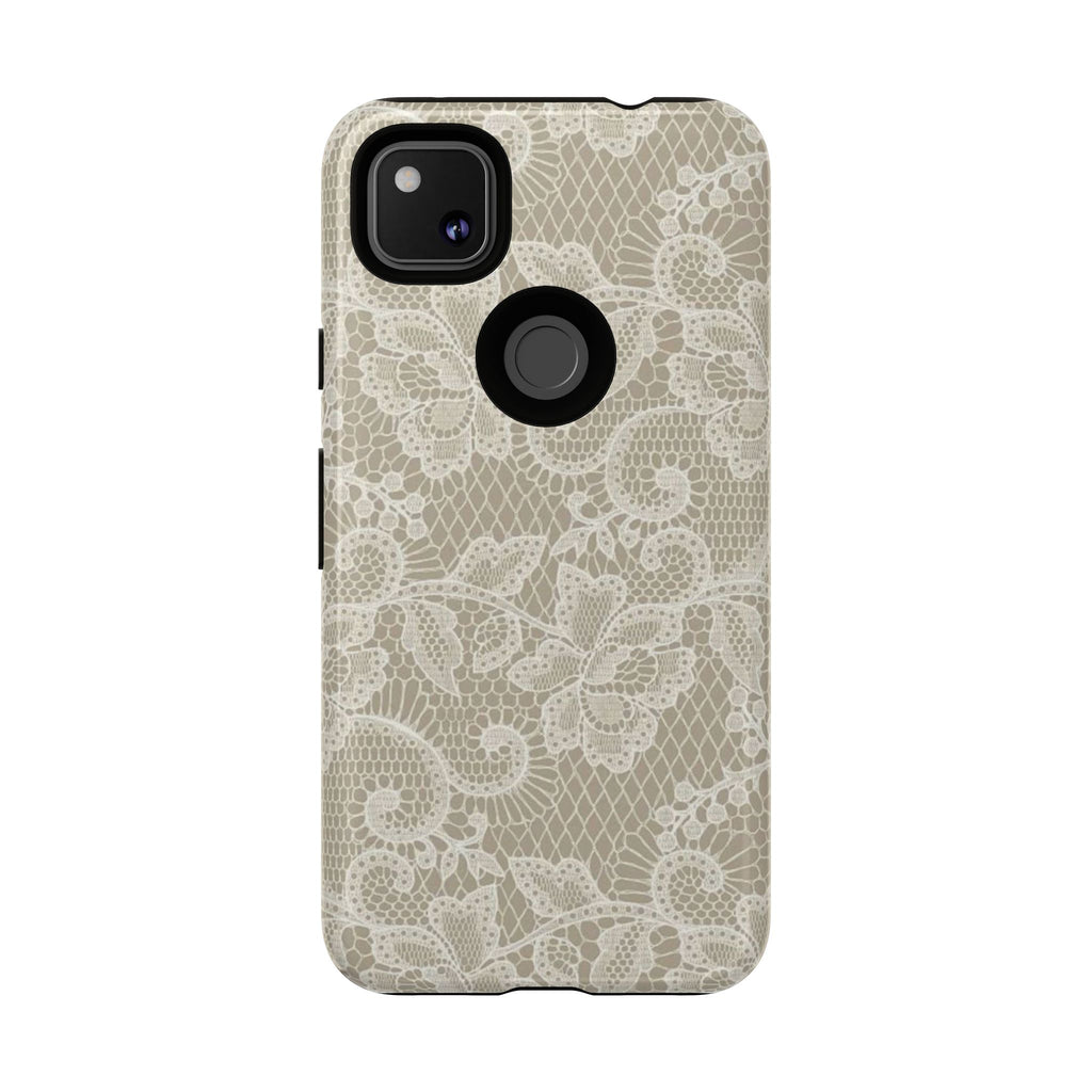 White Lace Pattern Tough Phone Case