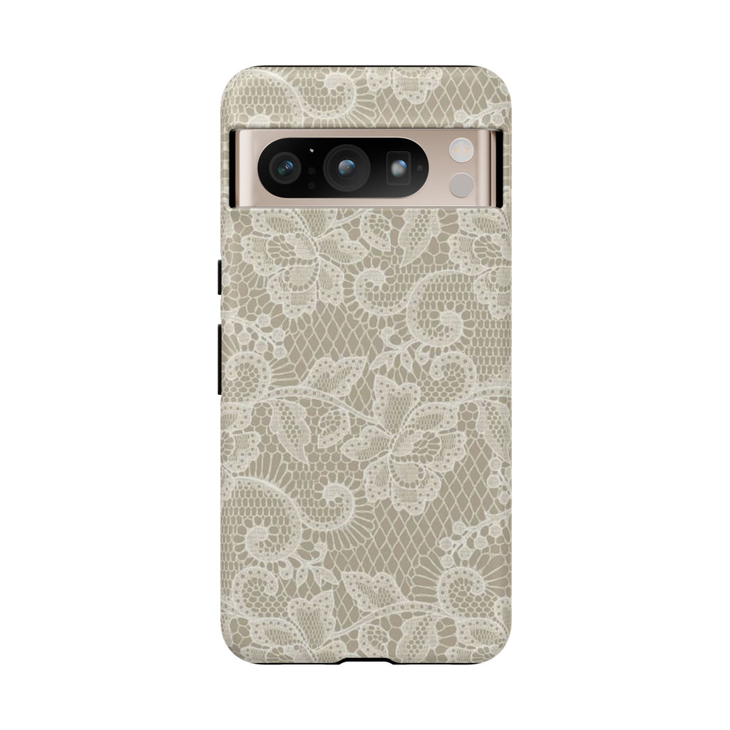 White Lace Pattern Tough Phone Case