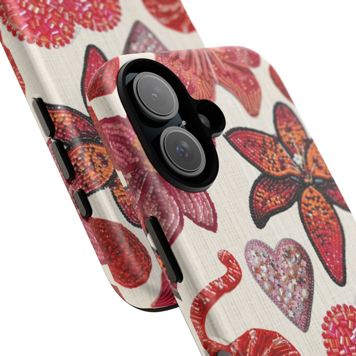 Floral & Heart Pattern Tough Case