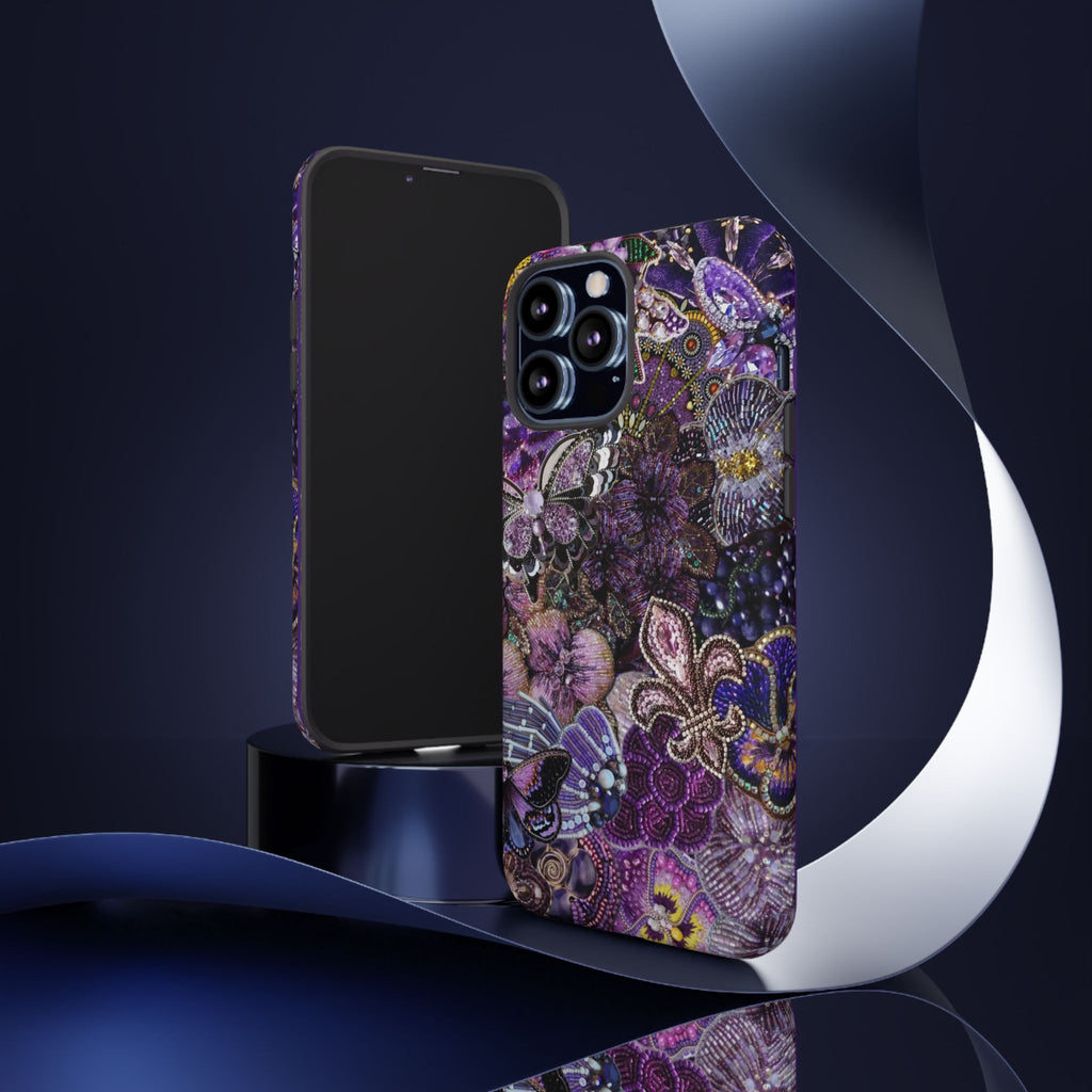 Purple Fleur-de-Lis Floral Tough Phone Case
