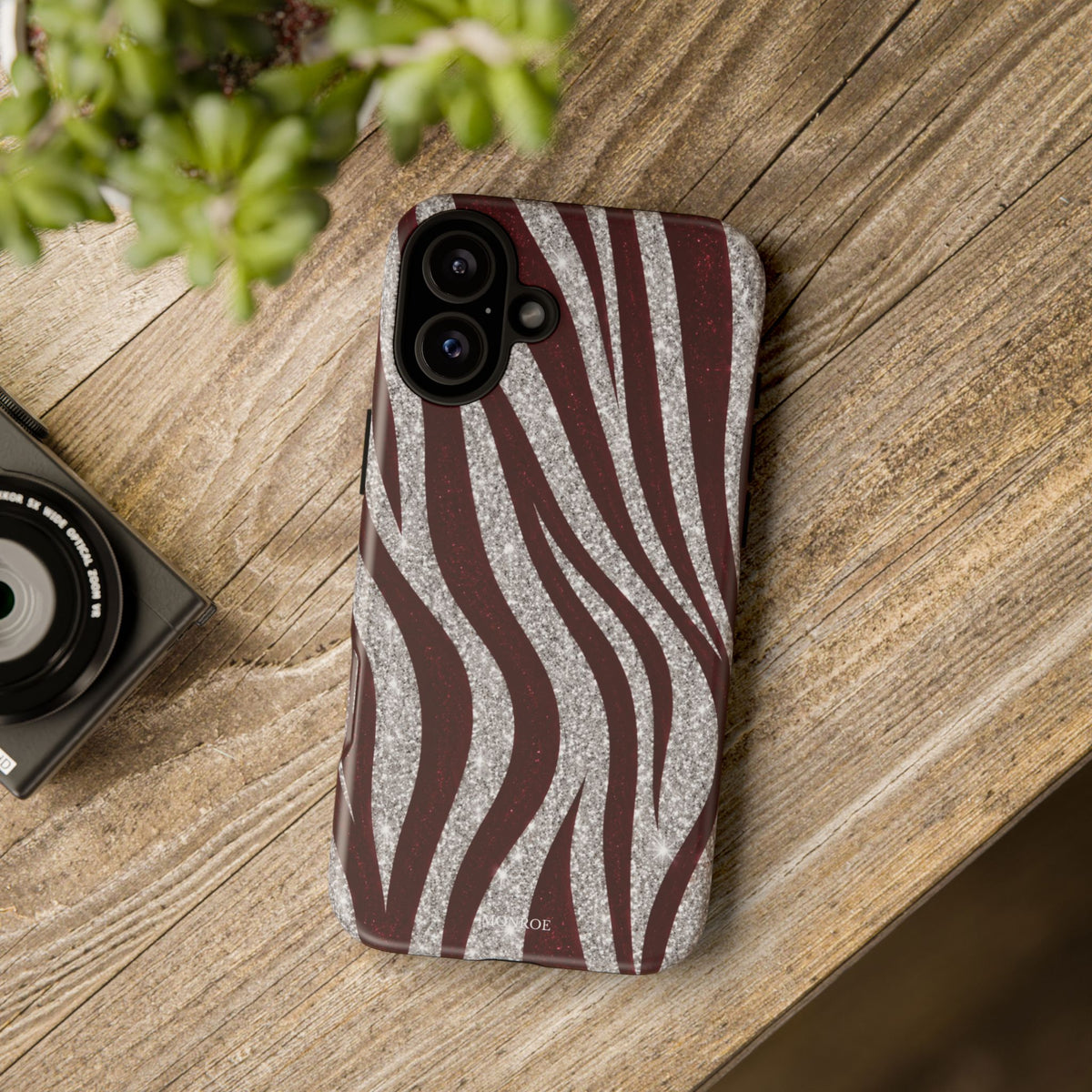 Burgundy Zebra Glitter Tough Case