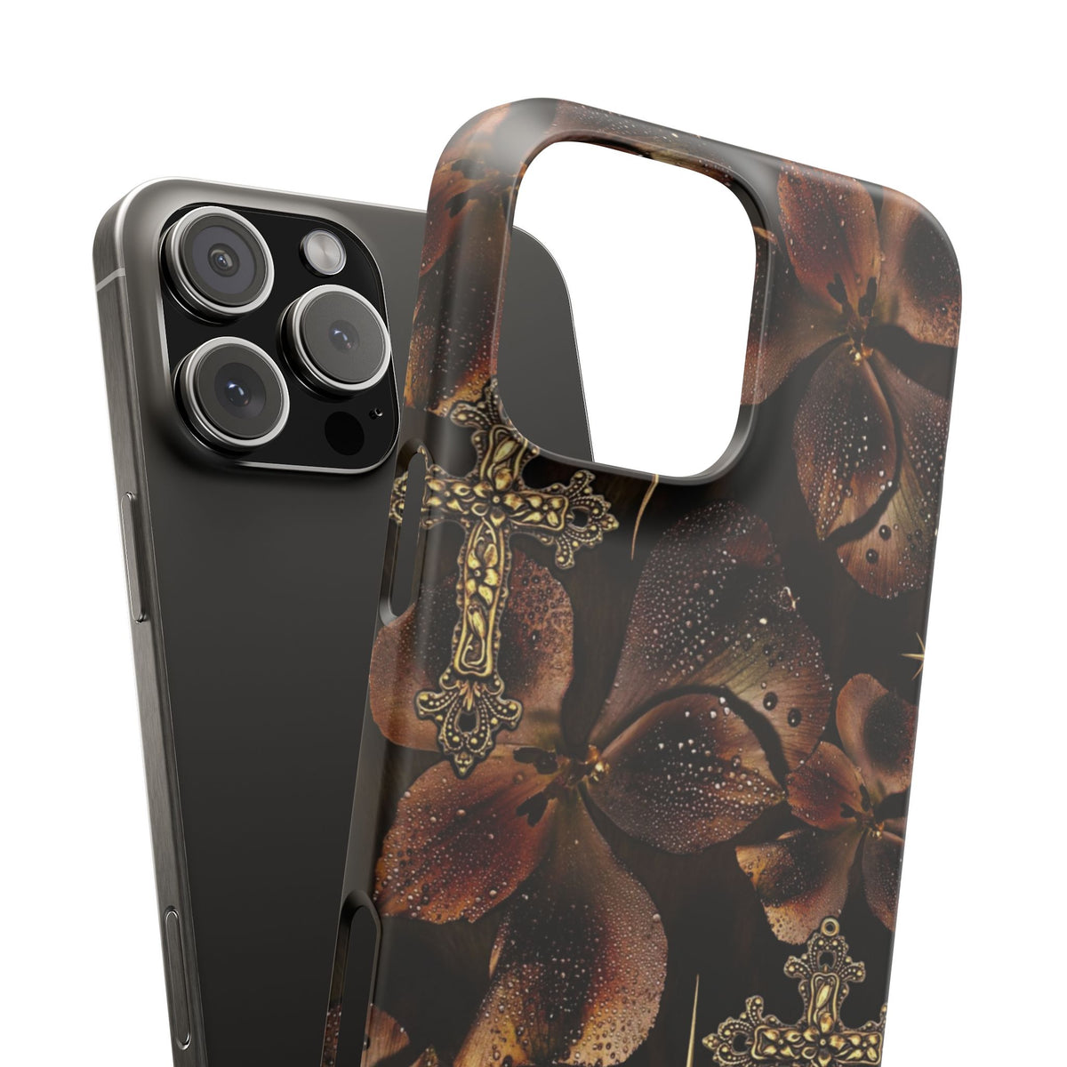 Brown Floral Cross Case