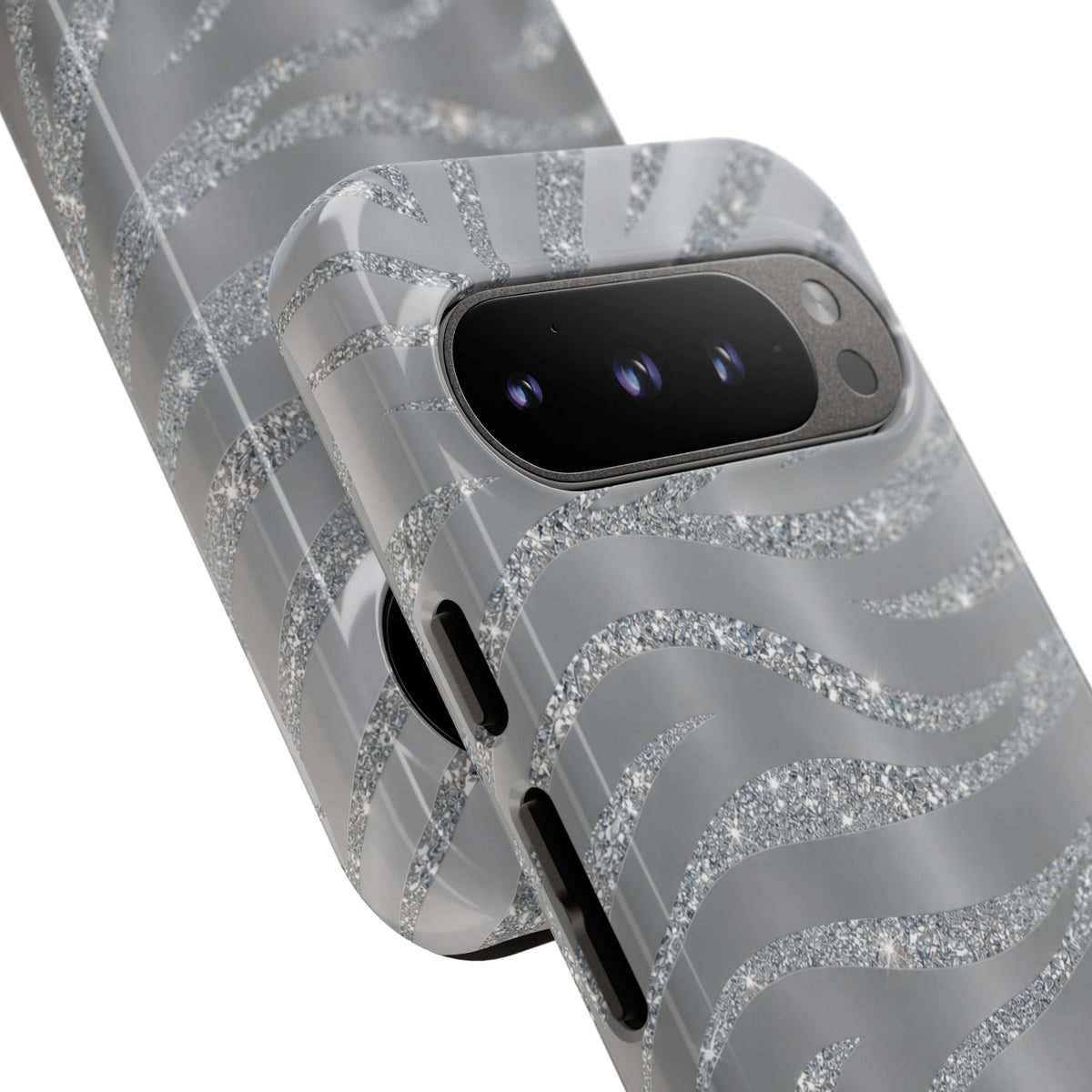 Silver Glitter Zebra Tough Case