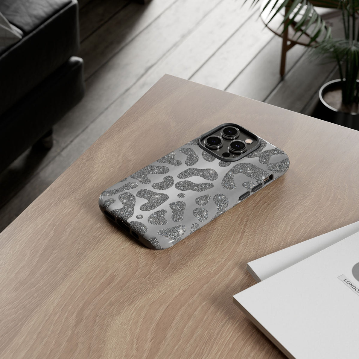 Silver Glitter Leopard Tough Case