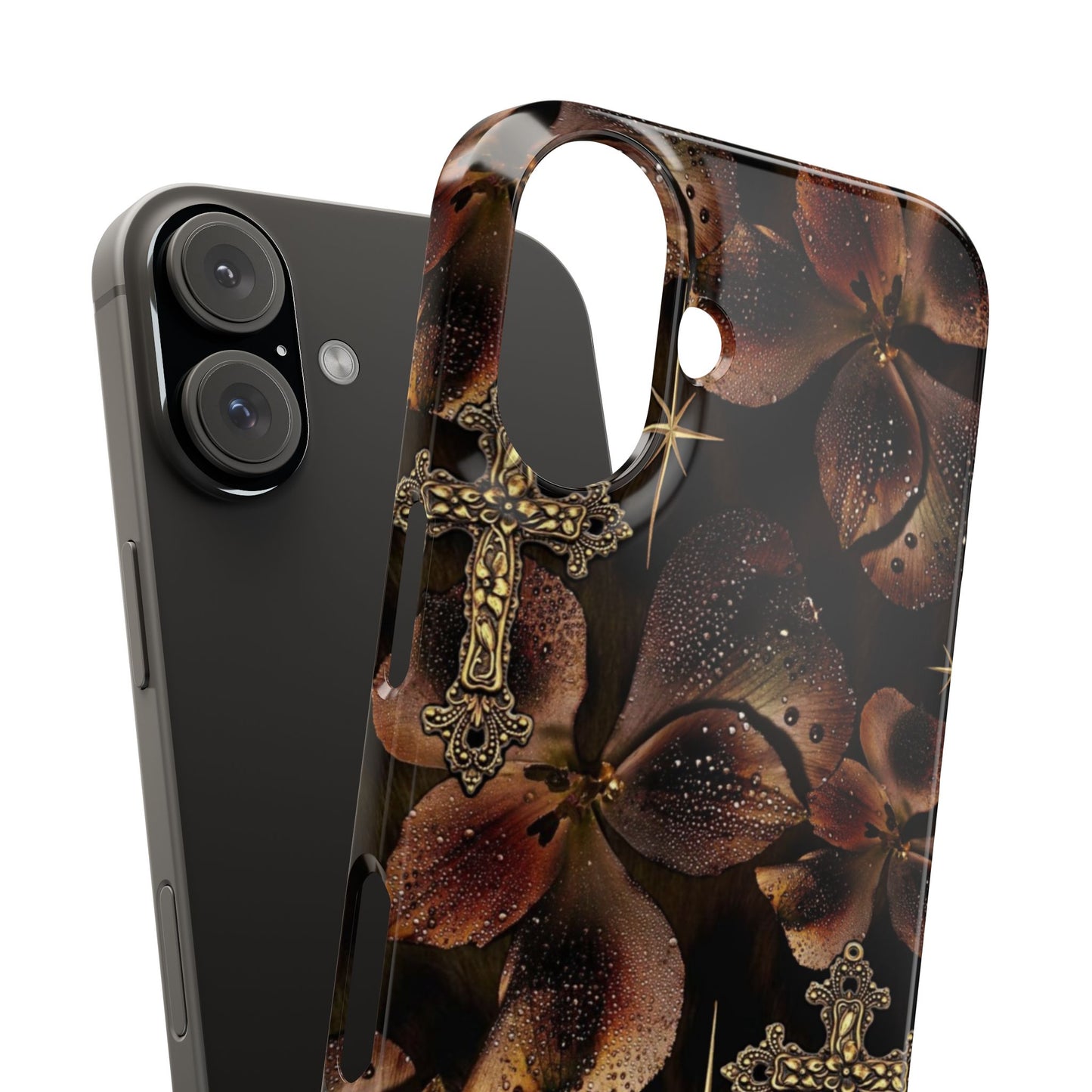 Brown Floral Cross Case
