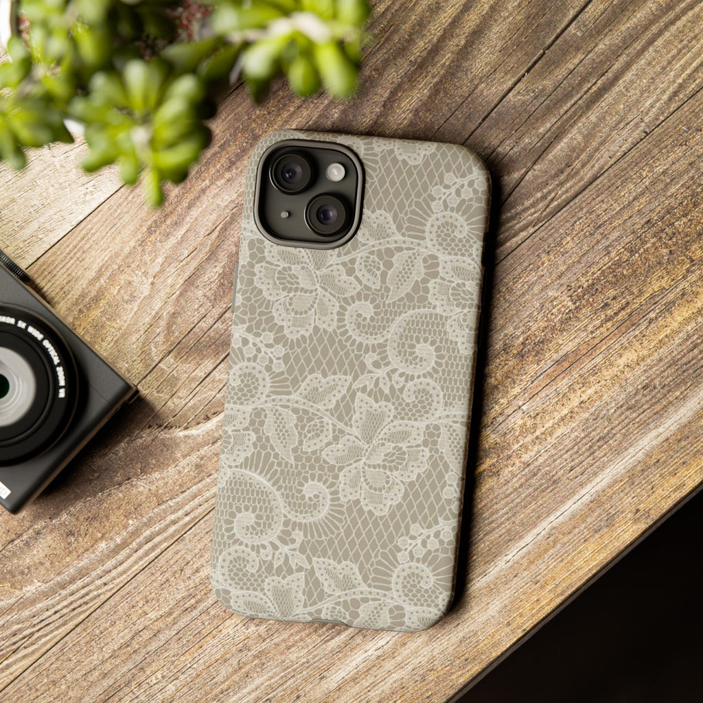 White Lace Pattern Tough Phone Case
