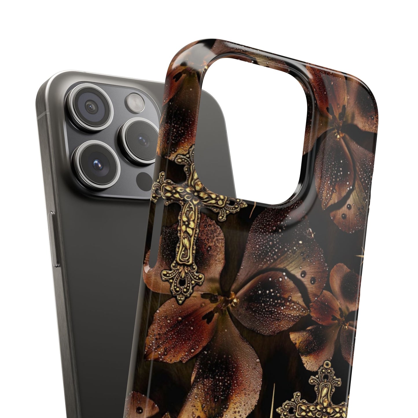 Brown Floral Cross Case