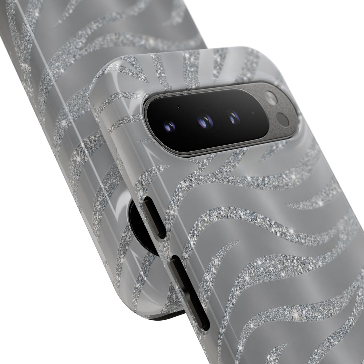 Silver Glitter Zebra Tough Case