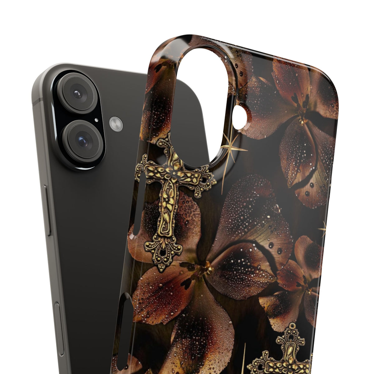 Brown Floral Cross Case