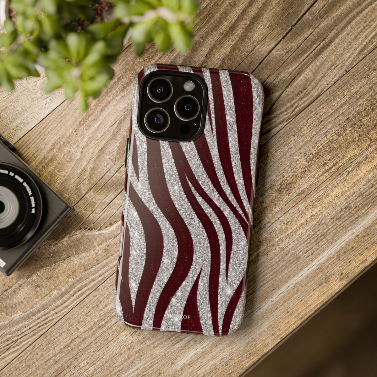 Burgundy Zebra Glitter Tough Case