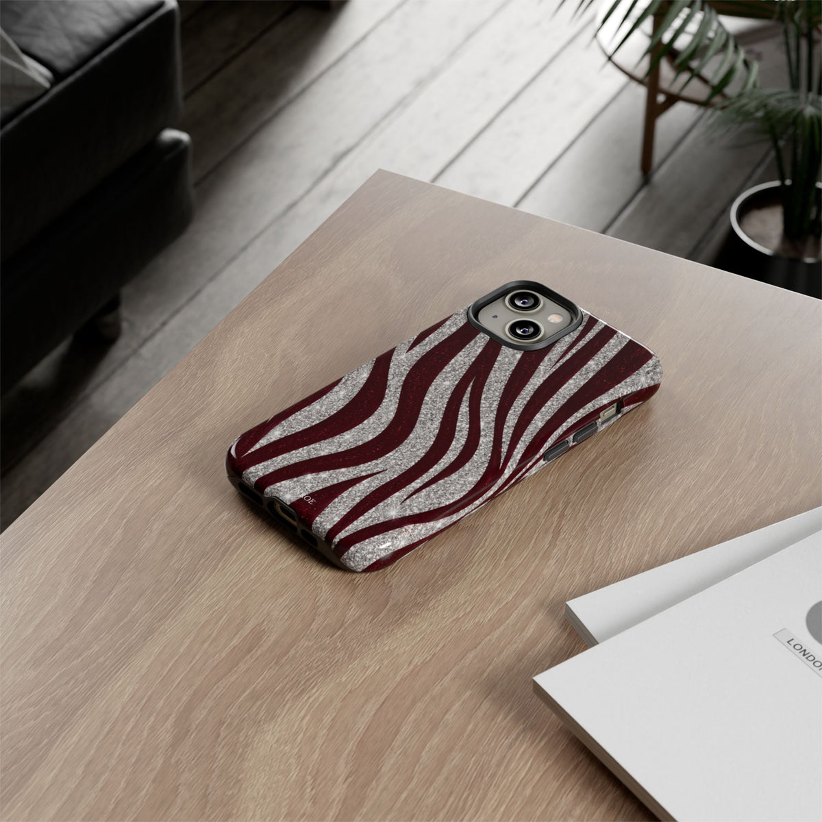 Burgundy Zebra Glitter Tough Case