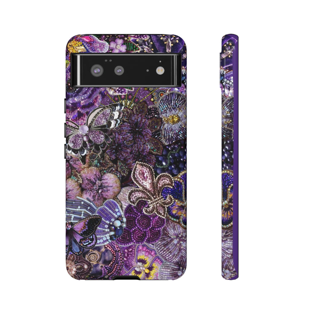 Purple Fleur-de-Lis Floral Tough Phone Case