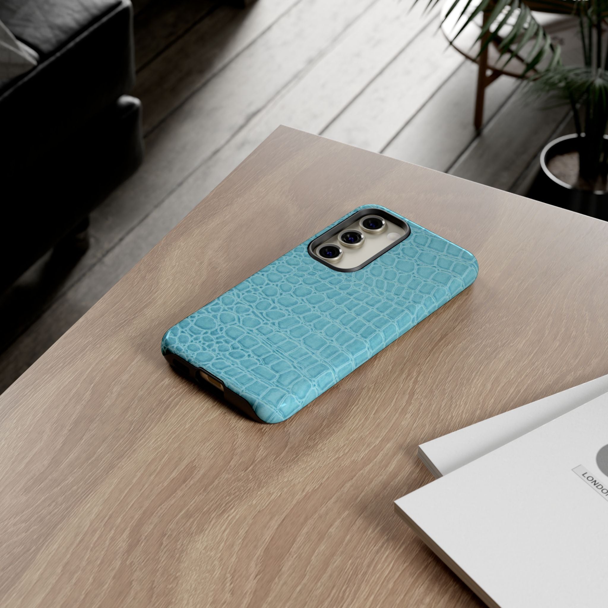 Croc Embossed Turquoise Phone Case