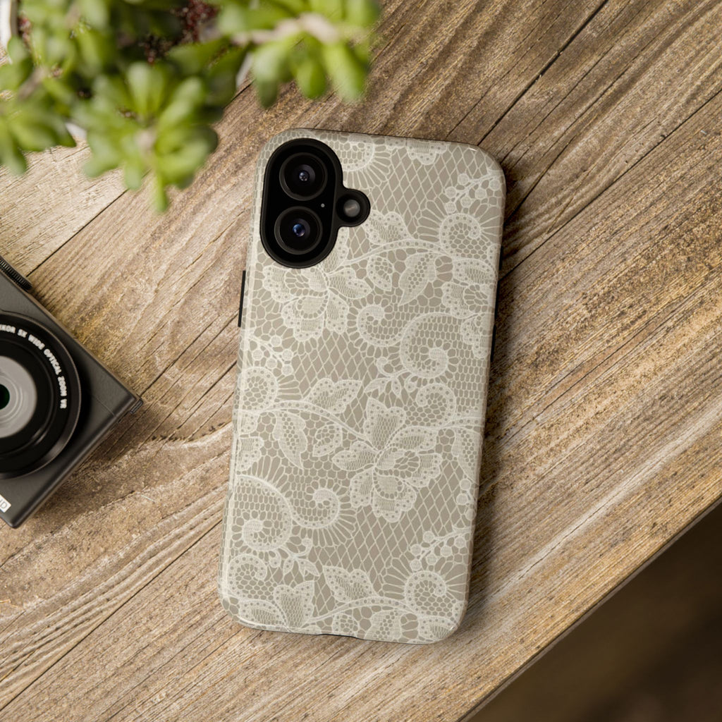 White Lace Pattern Tough Phone Case