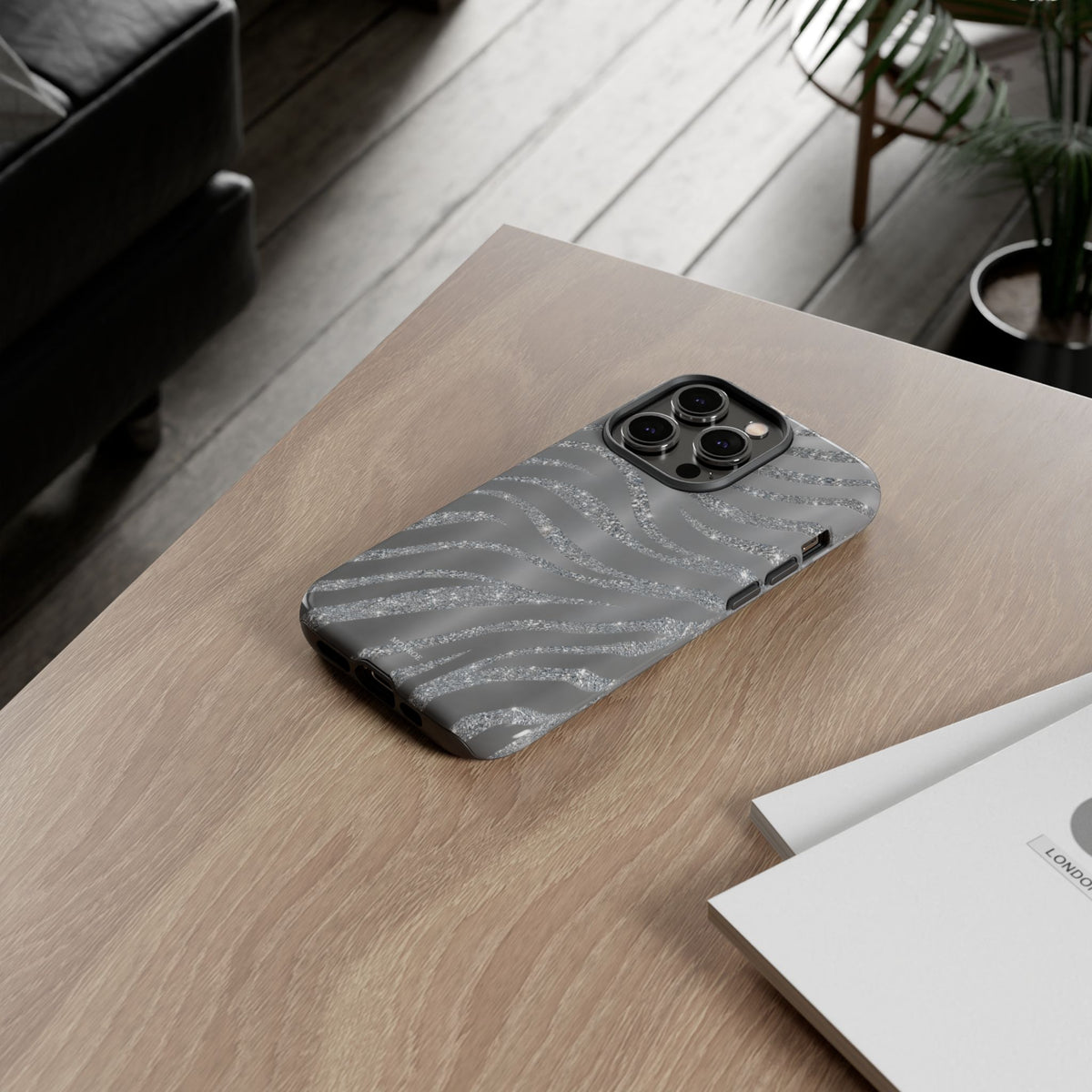 Silver Glitter Zebra Tough Case