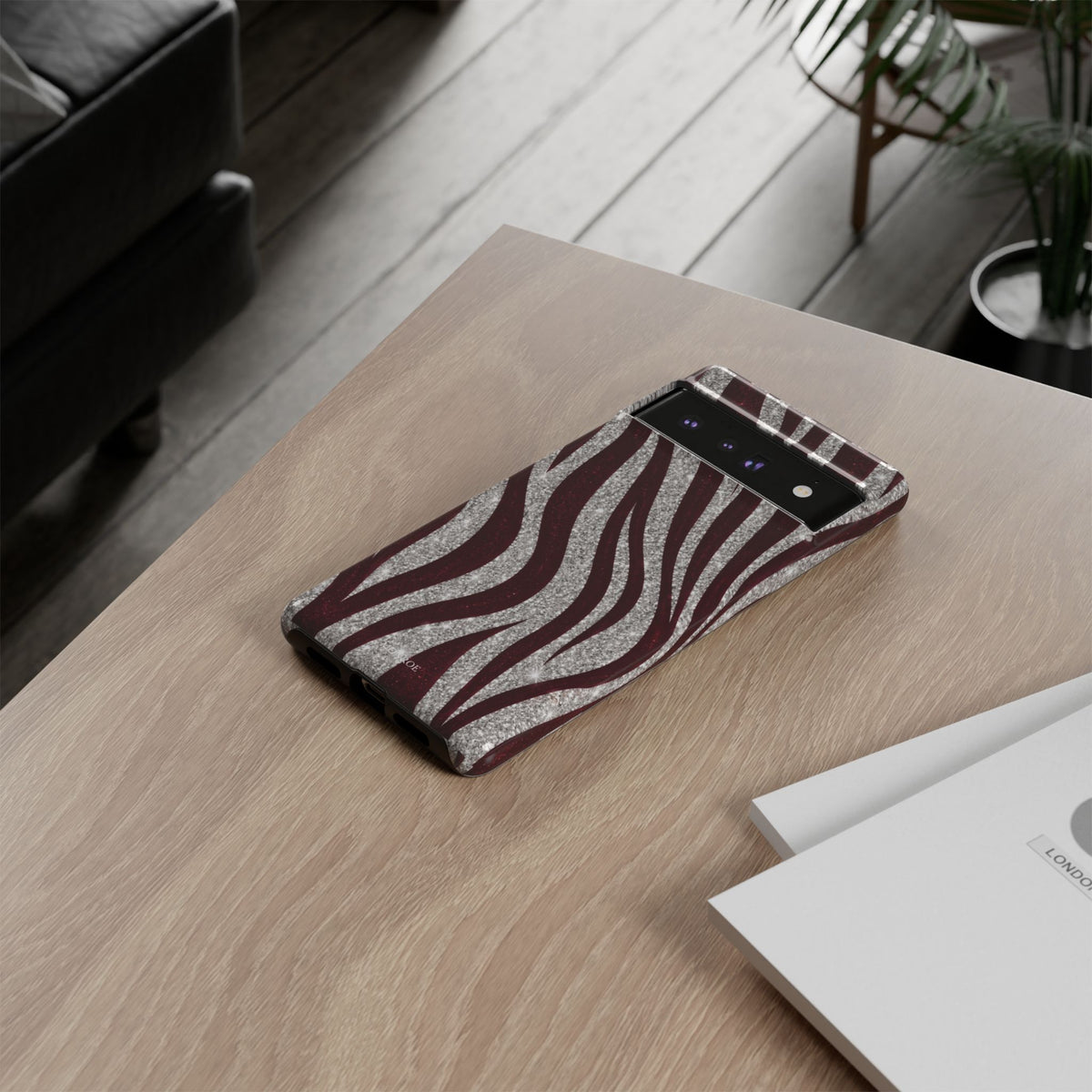 Burgundy Zebra Glitter Tough Case