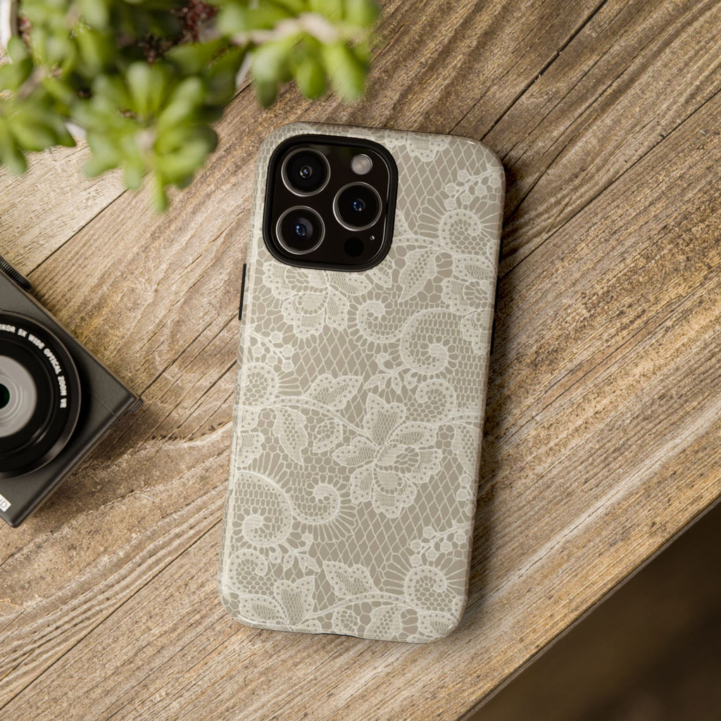 White Lace Pattern Tough Phone Case
