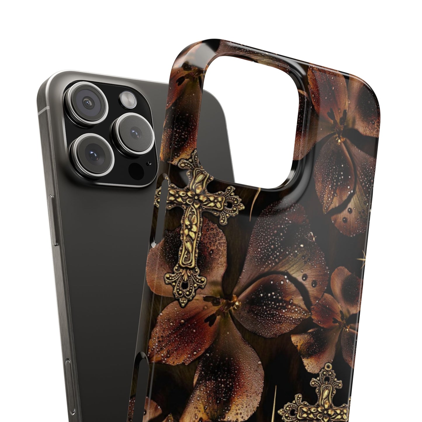 Brown Floral Cross Case