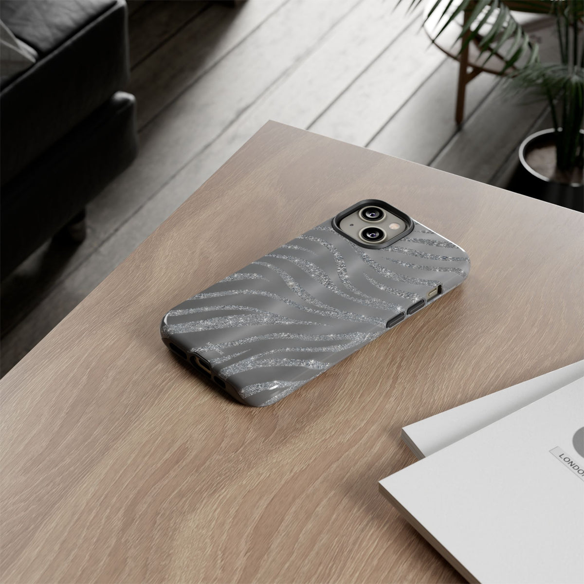 Silver Glitter Zebra Tough Case