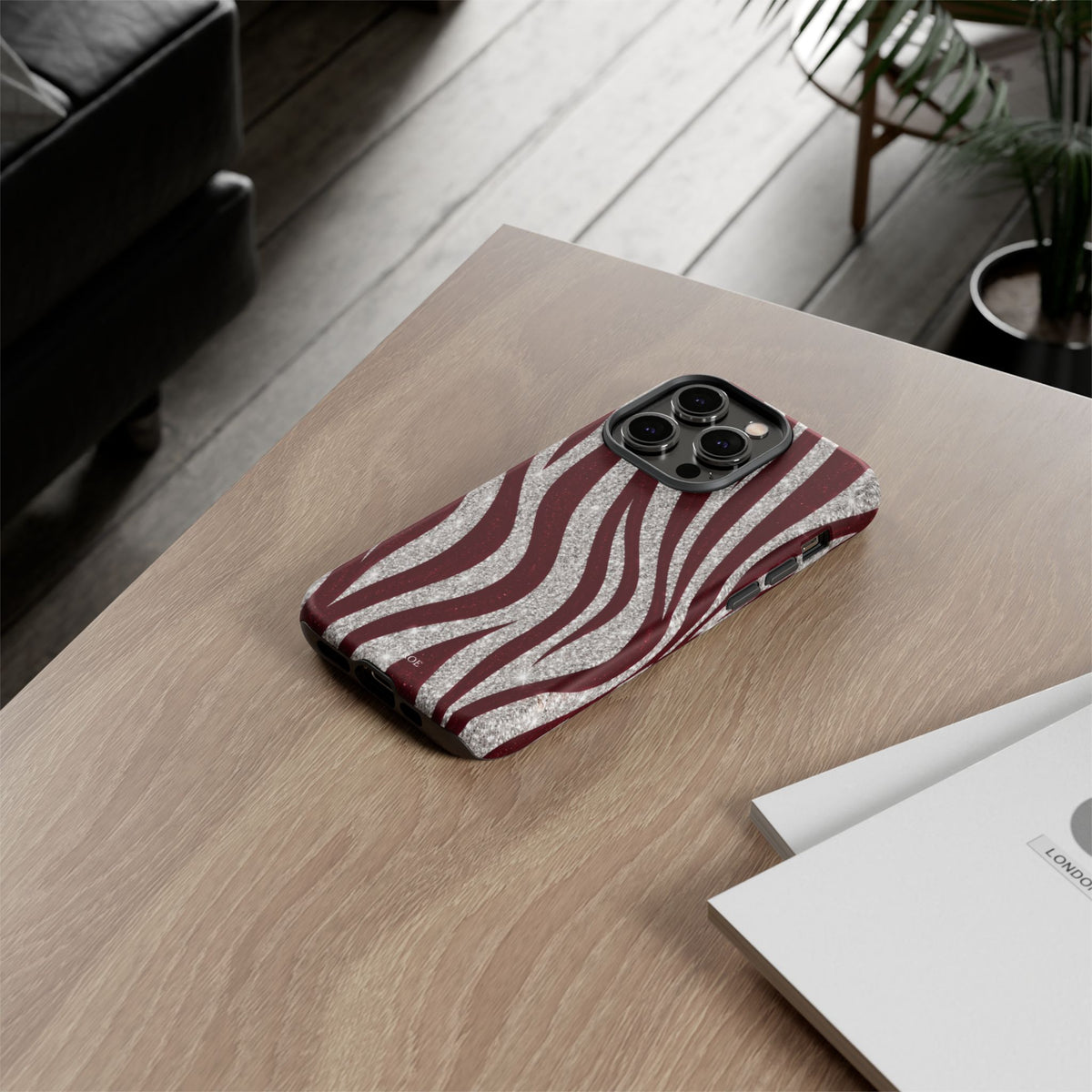 Burgundy Zebra Glitter Tough Case