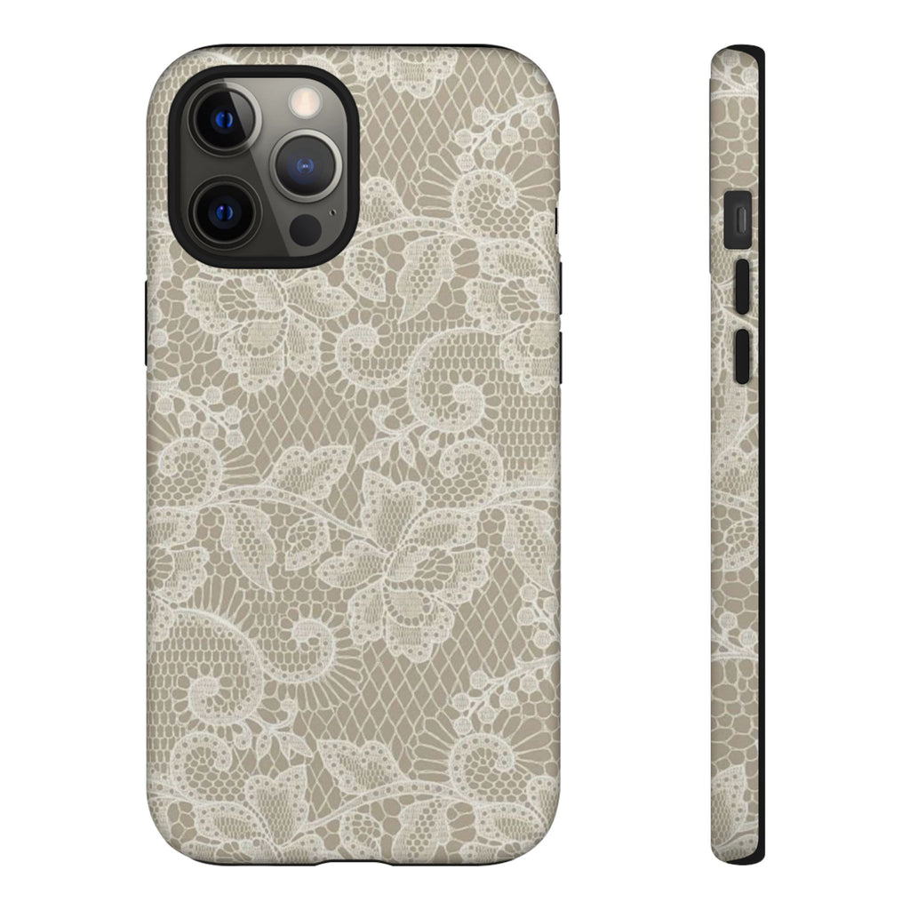 White Lace Pattern Tough Phone Case
