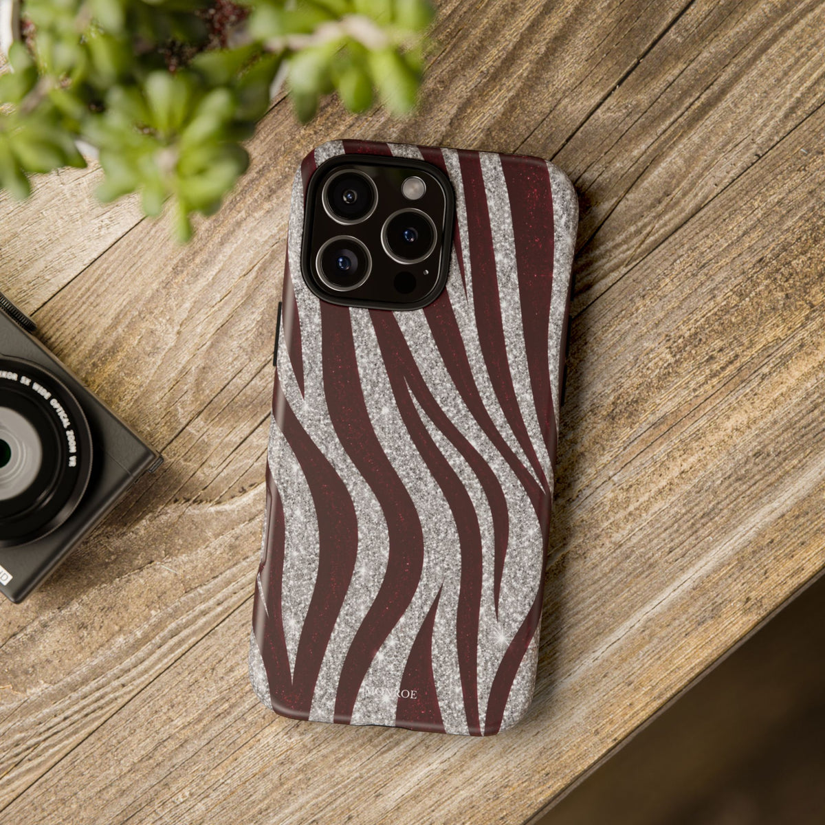 Burgundy Zebra Glitter Tough Case