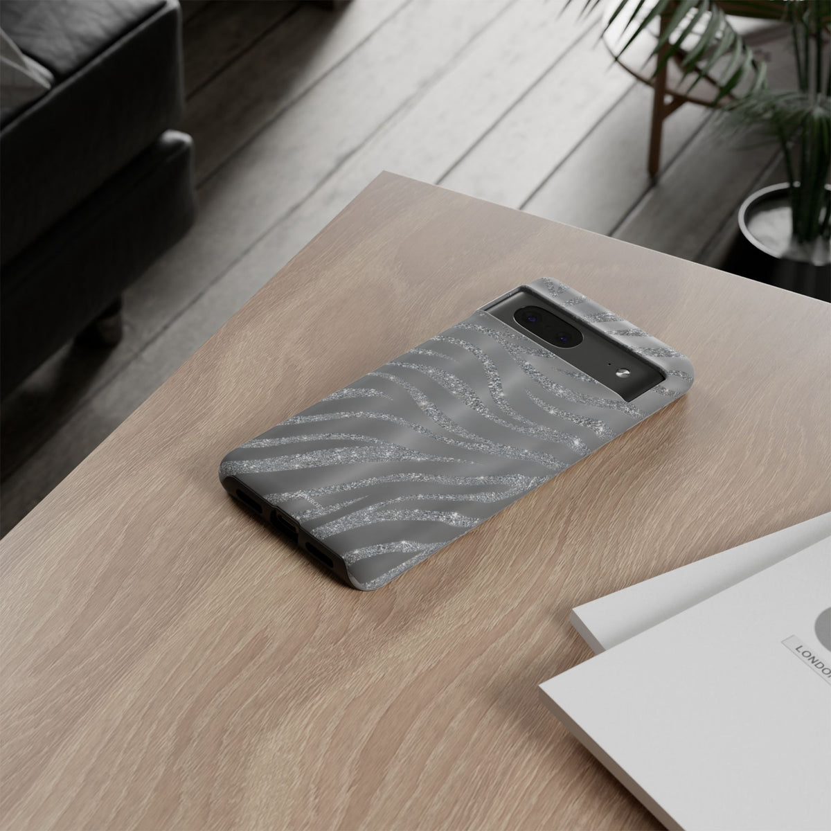 Silver Glitter Zebra Tough Case