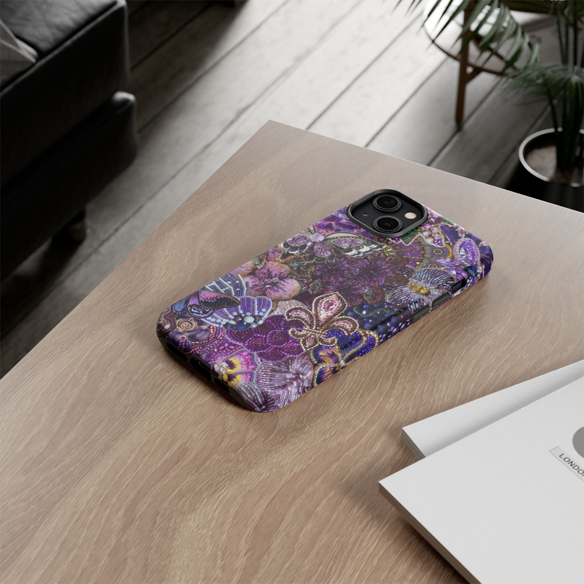 Purple Fleur-de-Lis Floral Tough Phone Case