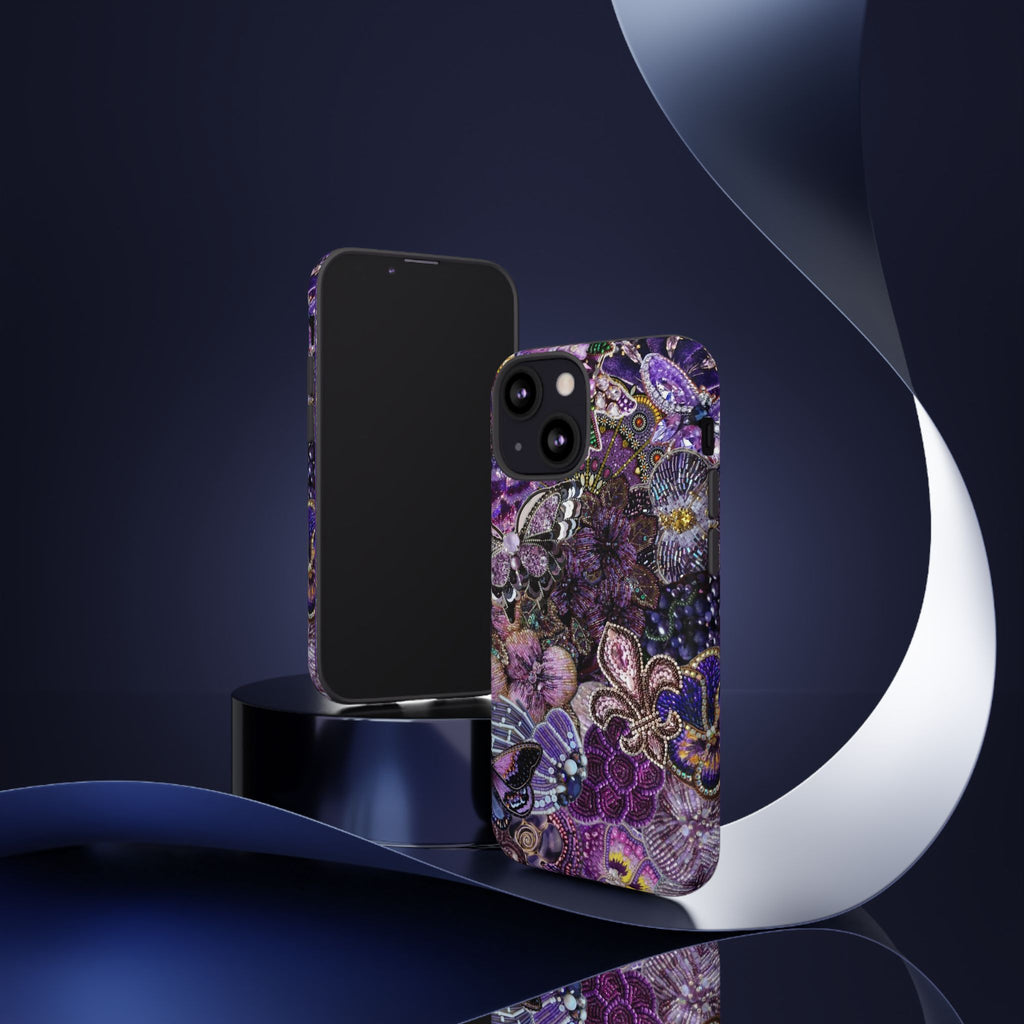 Purple Fleur-de-Lis Floral Tough Phone Case