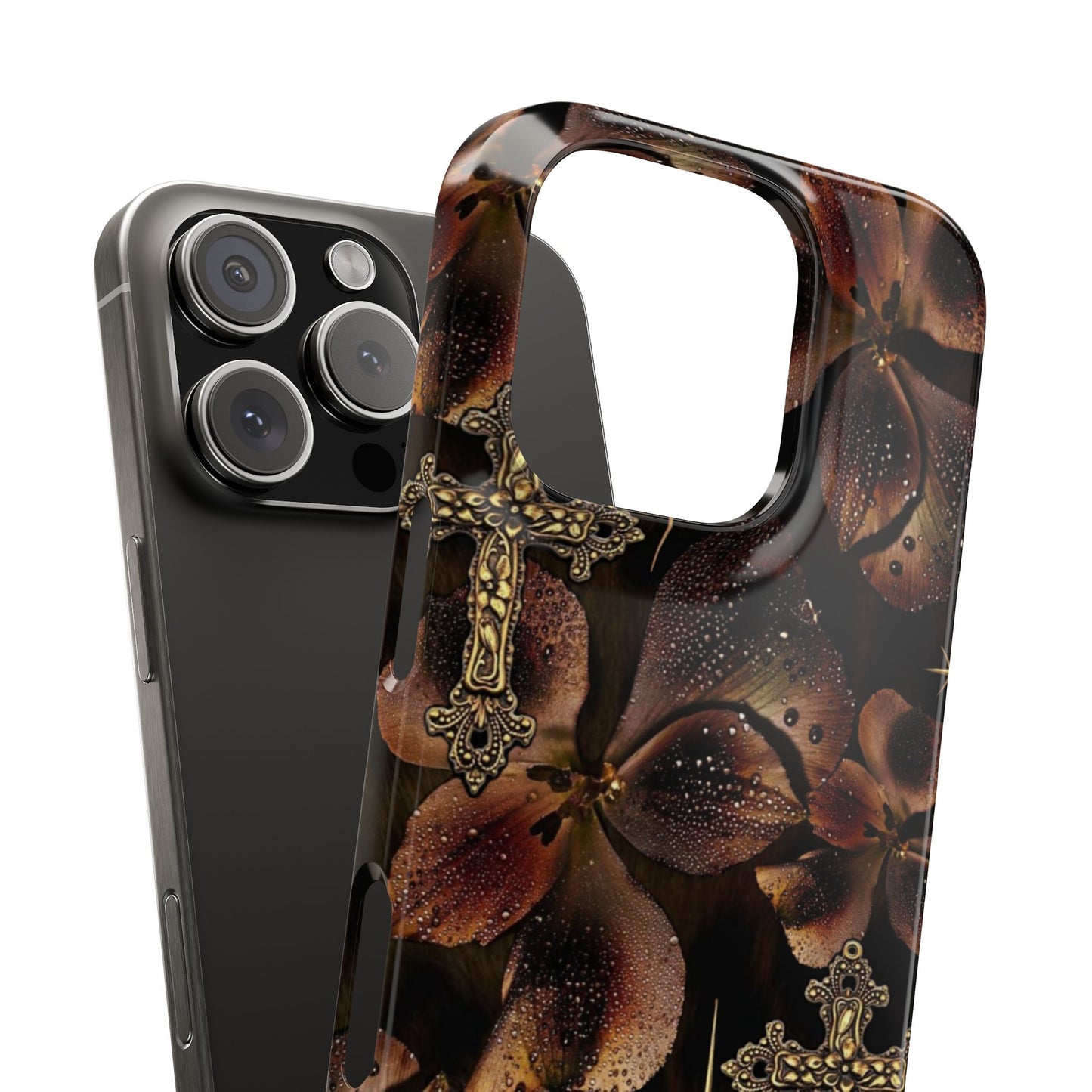 Brown Floral Cross Case