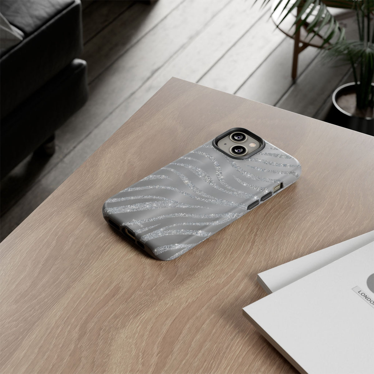 Silver Glitter Zebra Tough Case