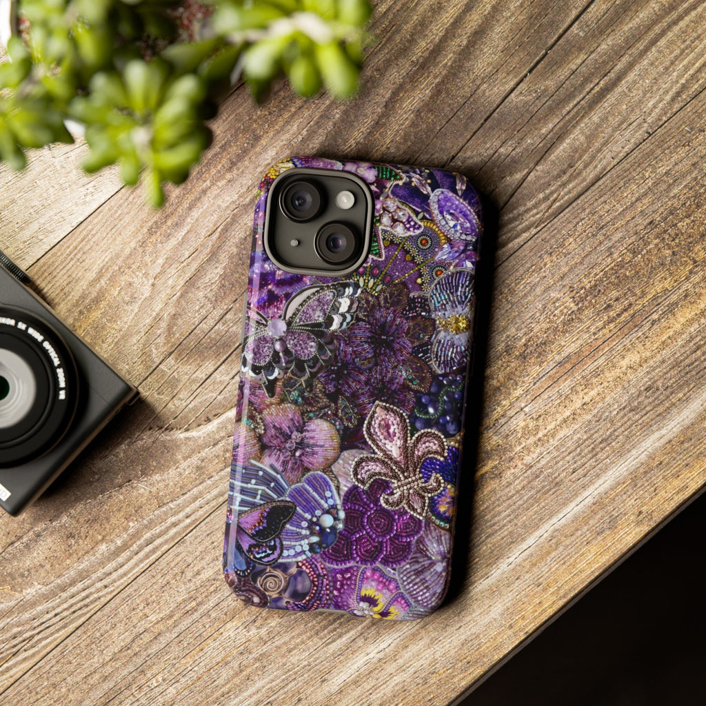 Purple Fleur-de-Lis Floral Tough Phone Case