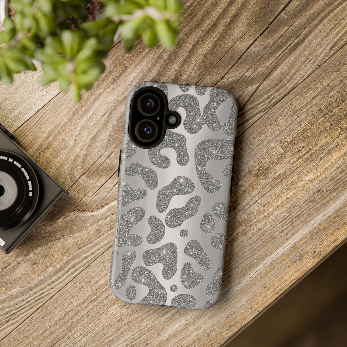 Silver Glitter Leopard Tough Case