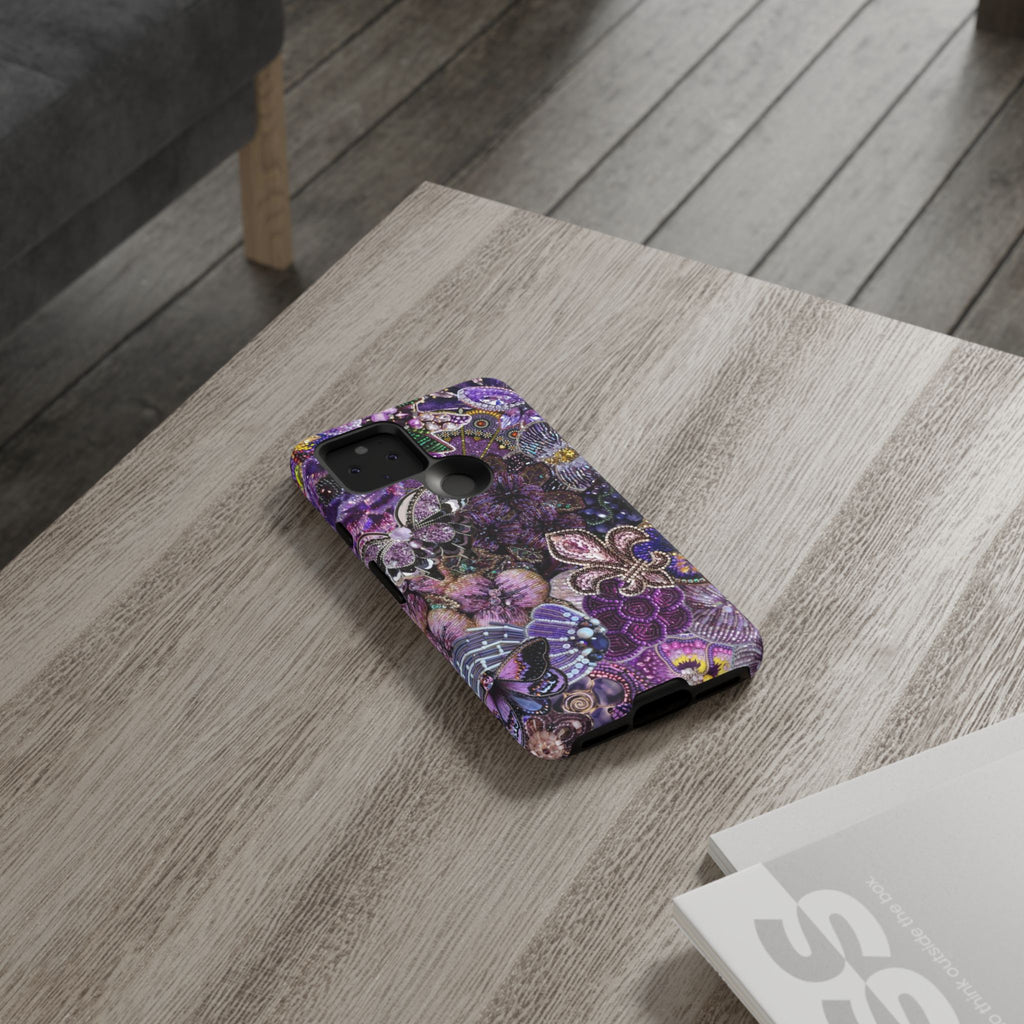 Purple Fleur-de-Lis Floral Tough Phone Case