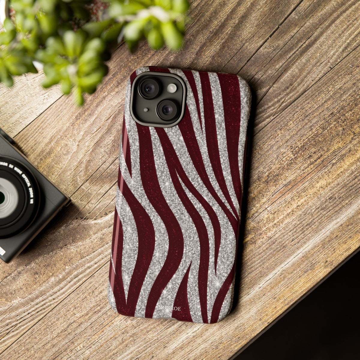 Burgundy Zebra Glitter Tough Case
