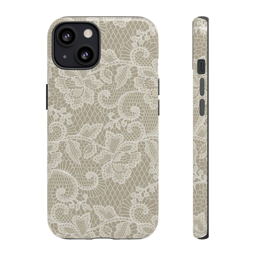 White Lace Pattern Tough Phone Case