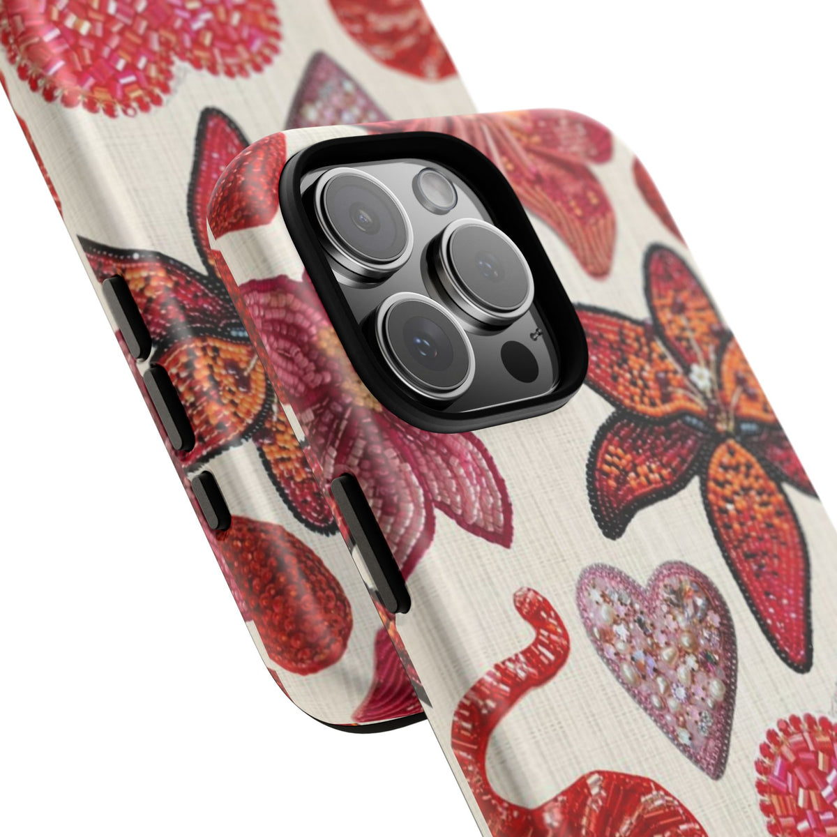 Floral & Heart Pattern Tough Case