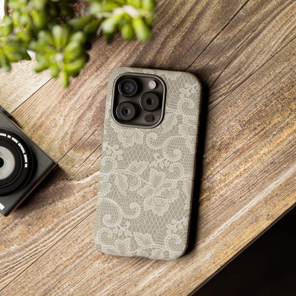 White Lace Pattern Tough Phone Case