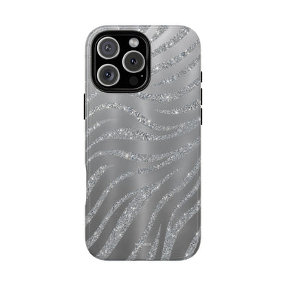 Silver Glitter Zebra Tough Case