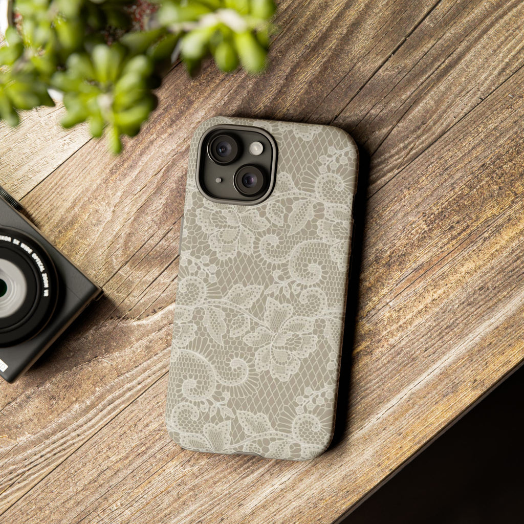 White Lace Pattern Tough Phone Case
