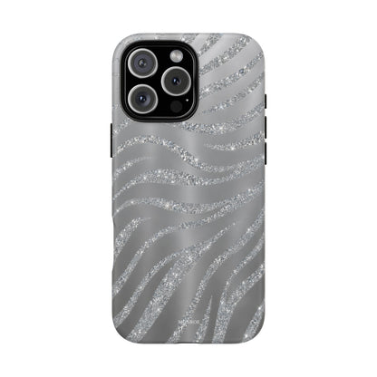 Silver Glitter Zebra Tough Case
