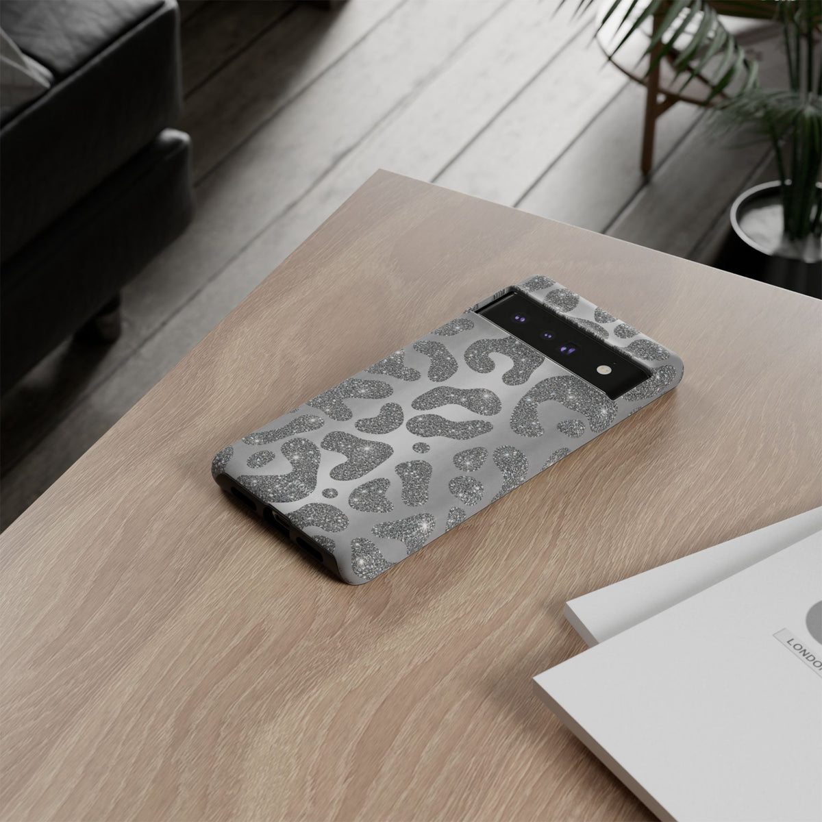 Silver Glitter Leopard Tough Case