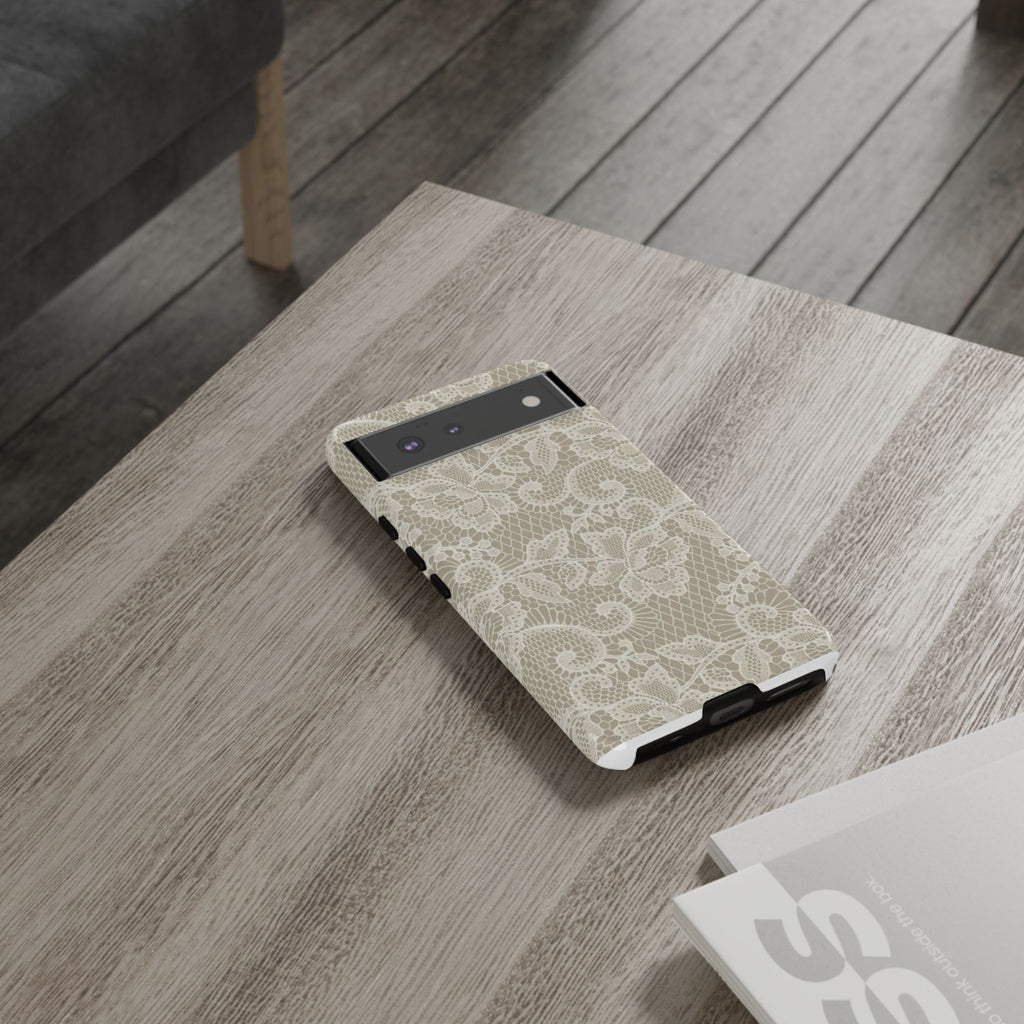 White Lace Pattern Tough Phone Case