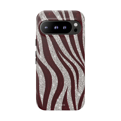 Burgundy Zebra Glitter Tough Case