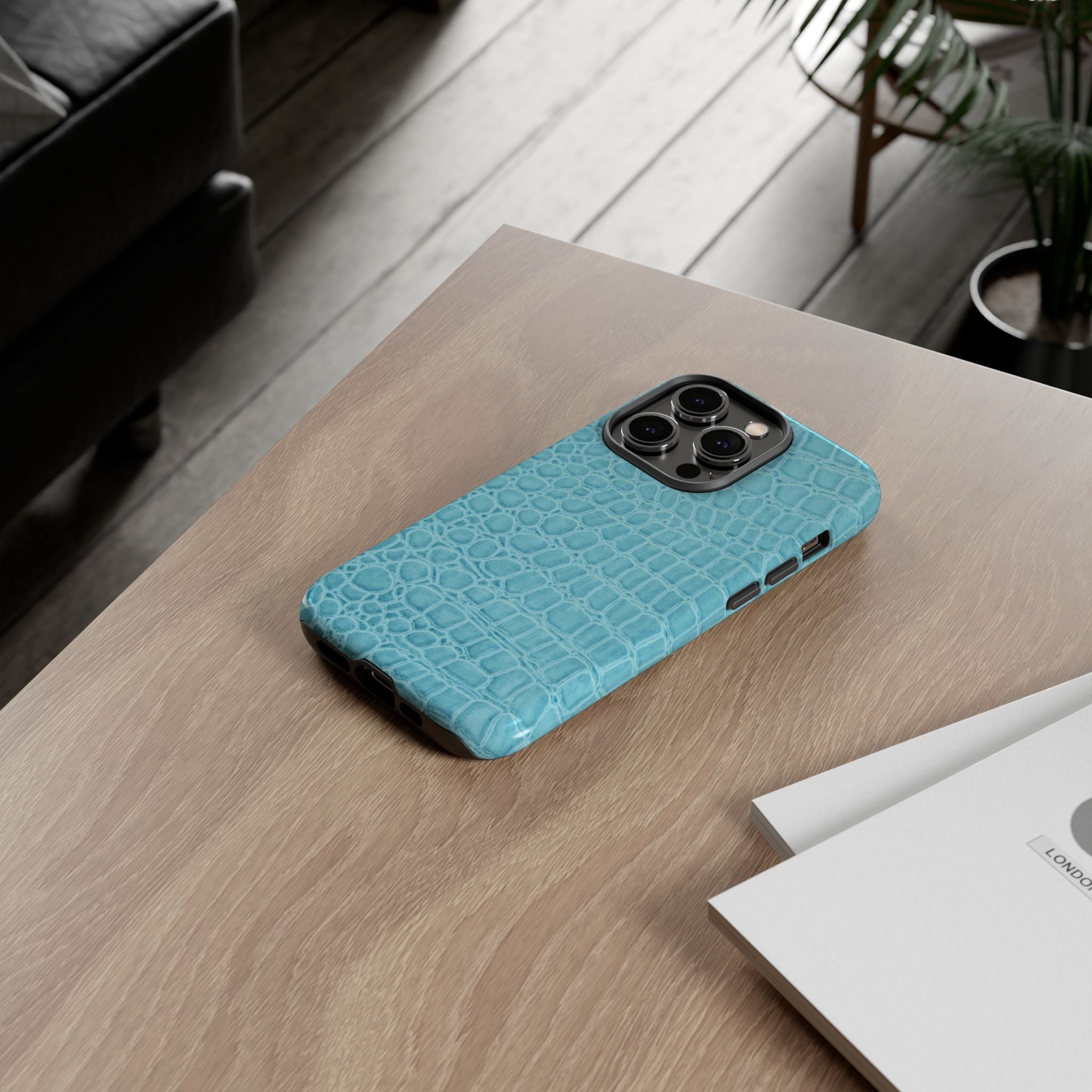 Croc Embossed Turquoise Phone Case