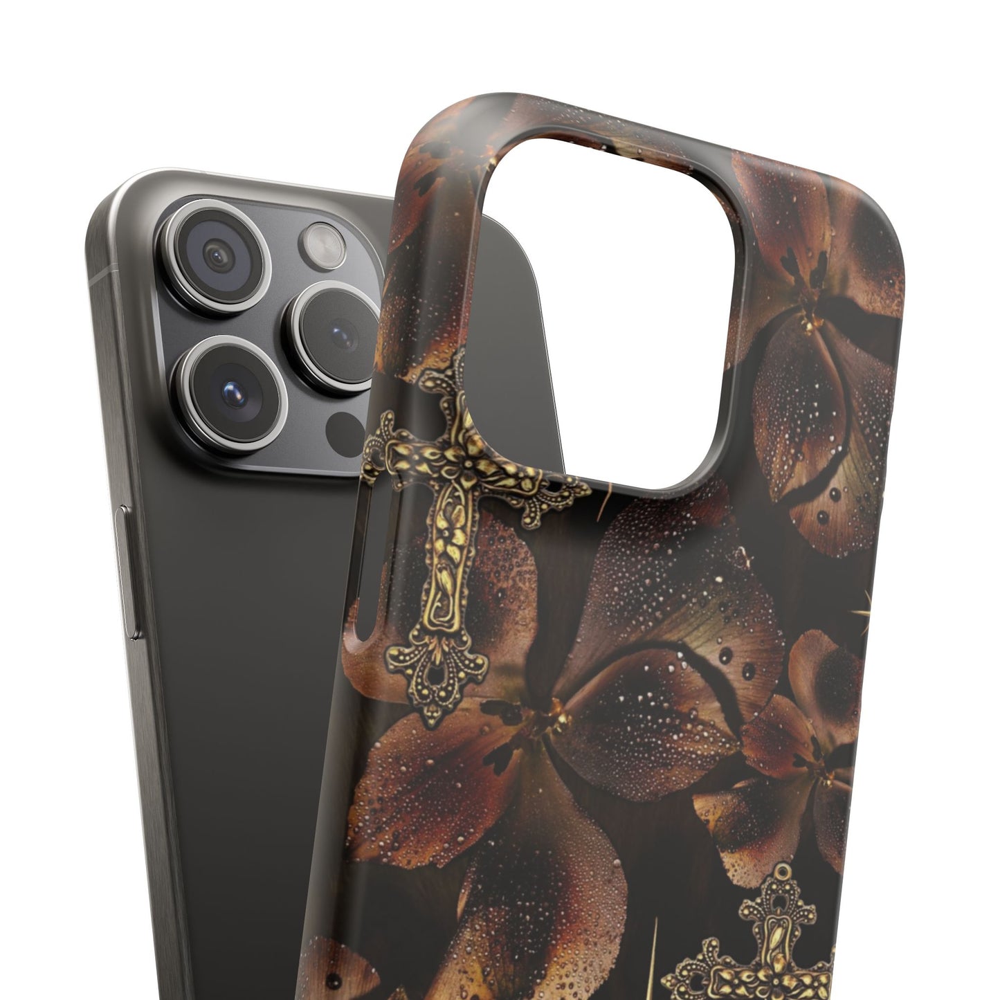 Brown Floral Cross Case