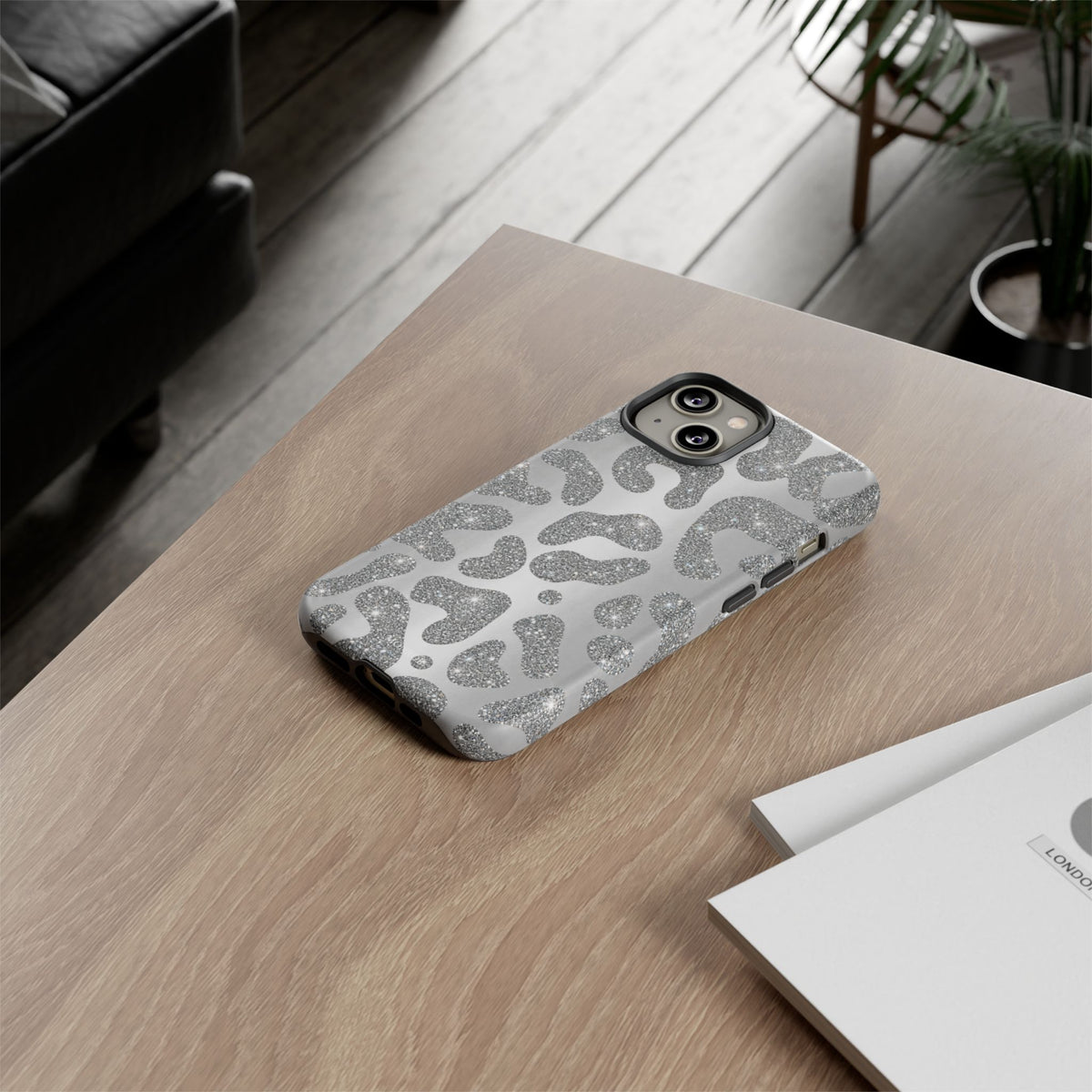 Silver Glitter Leopard Tough Case